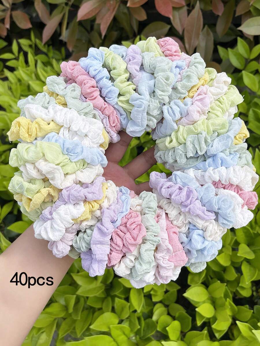 5/10/20/40个装纯色雪纺发圈，柔软可爱，适合女孩、学生、返校季、扎马尾辫、发饰、沙滩装、手链、糖果色、洗脸、发绳、发圈、运动、居家美容女性配饰礼品化妆居家健身女性配饰头部配饰弹力带