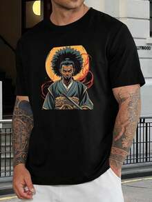 Camiseta de Afro Samurai - Estilo Retro Anime Japonés - Camiseta gráfica - Regalo único de anime para hombres y mujeres | Ropa Otaku genial | Camiseta de manga corta de algodón - Negro - Ver 1