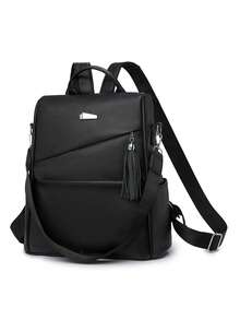 Stylish Women's Large Capacity Travel Backpack With Tassel Decor & Anti-Theft Protection, School Backpack - Black - View 5