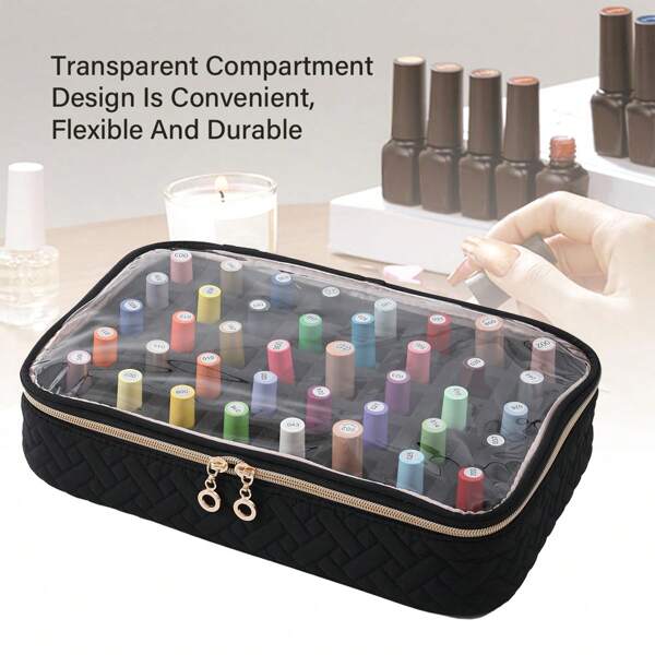 Bolsa de maquillista de uñas, organizador de esmaltes de uñas, almacenamiento de suministros de uñas, bolsa de almacenamiento y viaje portátil para esmaltes de uñas que contiene 40 botellas, con secciones de almacenamiento para herramientas de manicura, lámpara pequeña de manicura para herramientas y viaje (solo la bolsa).