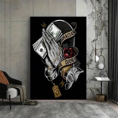 1 pieza Impresión de arte de pared Alabado sea Dios, cartel inspiracional abstracto vintage de moda de dinero para decoración de sala de estar, dormitorio, oficina en el hogar, dormitorio, diseño de fondo de imagen con opción de marco