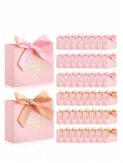 20 Peças Mini Sacolas de Presente de Agradecimento, Sacolas de Doces Rosas, Sacolas de Lembrancinhas com Laços de Fita, Adequadas para Casamento, Festa de Aniversário (Fitas são aleatórias)