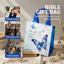 20/40 Bag Wedding Bible Tote Bag With Handles, Reusable Fabric Gift Bags For Christian Baptism, Wedding And Birthday - Heartwarming Religious Non-Woven Tote Bags, Butterfly Bible Gift Wrapping Bags - 彩色 - 查看 4