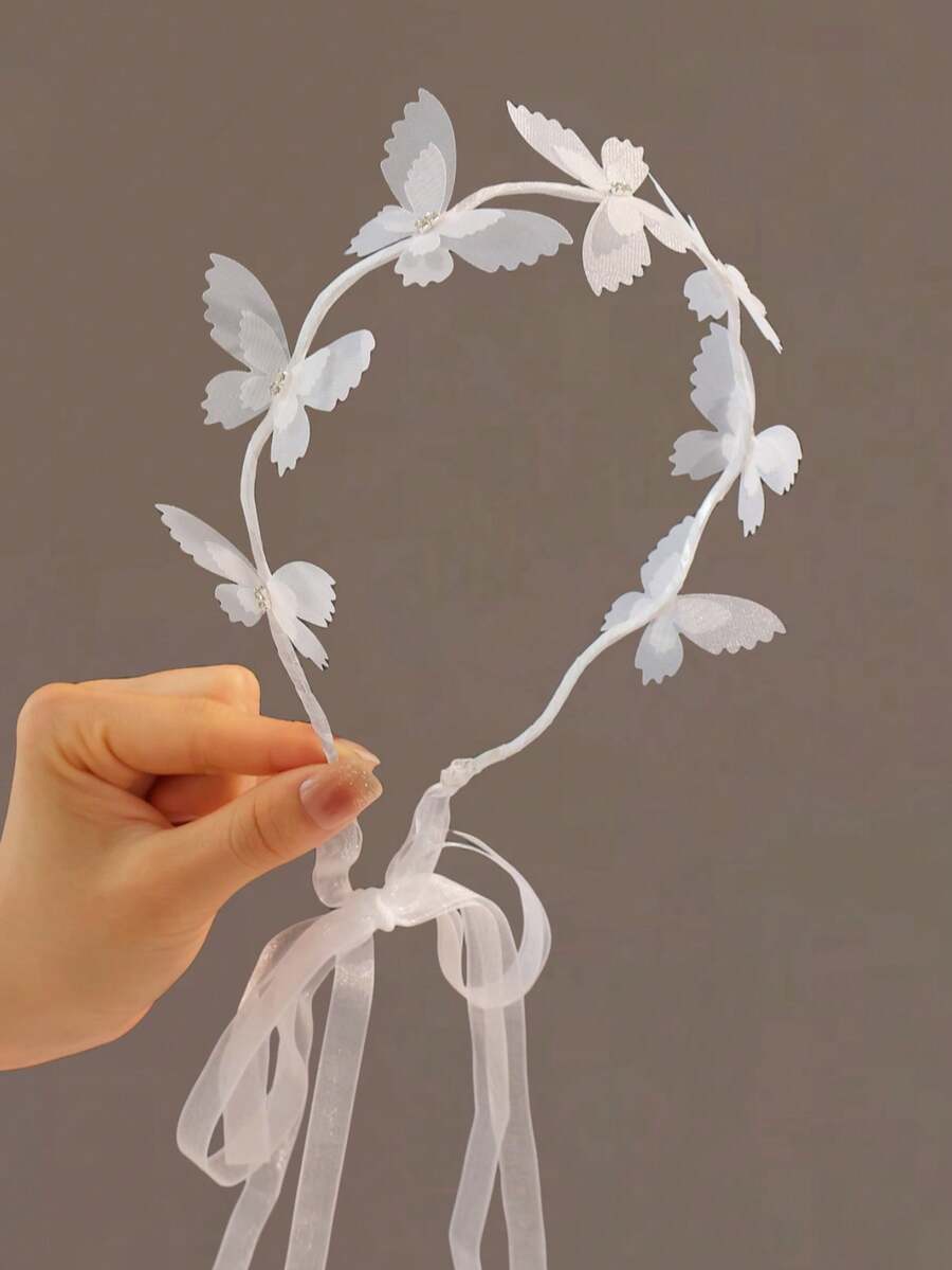 1pc Fashion Cute Pearl Butterfly Headband - White - View 1