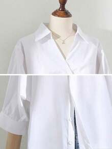 顶级休闲、优雅、通勤风格的 V 领衬衫，采用简单的后扣设计，适合春夏季节。 - 白色 - 查看 5