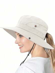1 pièce Chapeau de soleil à large bord pour femme - Design à queue de cheval, large bord pour ombre solaire, chapeau de seau pliable pour plage et été, idéal pour la pêche, les vacances à la plage, les voyages de femmes et les activités extérieures