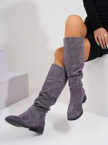 2025 新款皱褶天鹅绒弹力修身时尚靴子，别致百搭的时尚过膝中筒靴