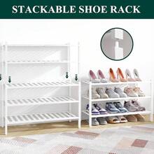 Organizador de zapatos de 3 niveles, estantería de almacenamiento de zapatos de pie de madera apilable, para entrada, puerta principal, color natural - Blanco - Ver 4