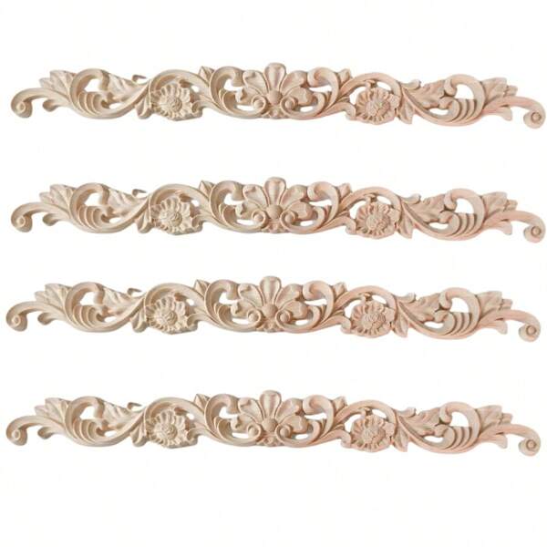 1 pièce Applique en bois pour meubles, décalcomanies sculptées en bois long, appliques décoratives en bois DIY pour lit, porte, armoire, commode, placard, meubles