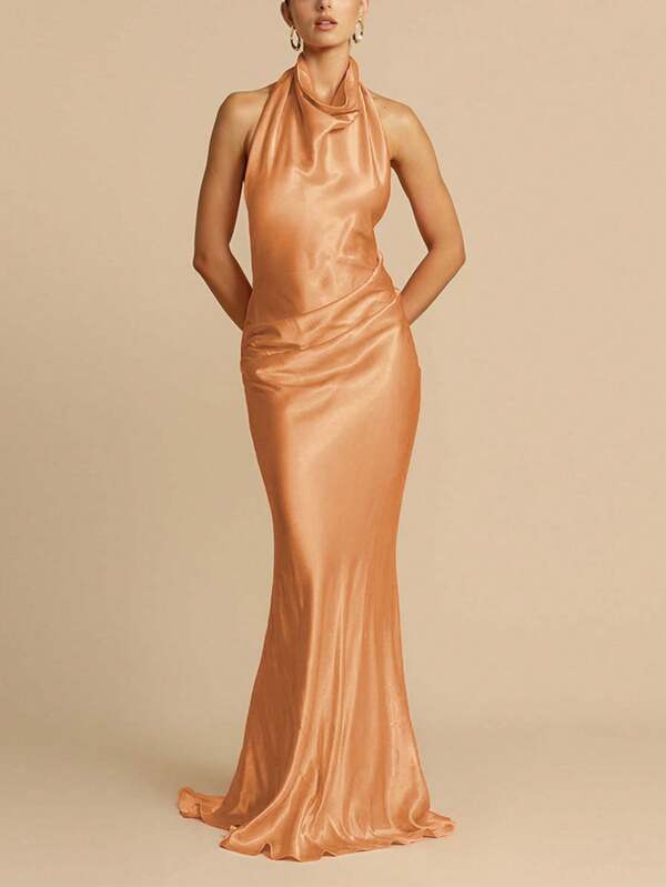 1 Stück elegantes Damen Rückenfreies Satinkleid mit hohem Beinschlitz, trägerloses Minikeid, einfarbig