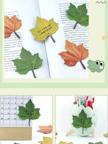 3pcs/150sheets Tree Leaf Shaped Sticky Notes. Realistic Leaf Memo Pads, Student Stickers, Bookmark Stickers, Maple Leaf Decorative Stickers, Message Stickers, Wish Wall Stickers. - Multicolor - View 8