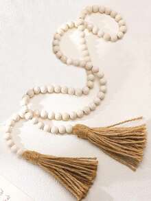 1pc Farmhouse Beads 30/39/45/52in Wooden Beads Garland With Tassels – Rustic Boho Wedding Decor, Bridal Shower & Party Essentials, Table Centerpiece, Holiday Wreath For Door/Halloween/Thanksgiving/Christmas, Home Decor Accents (Bedroom/Living Room/Garden Wall, Gift For Teachers/Best Friends/Housewarming)