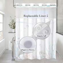 New Fowocu No Hook Shower Curtain  Snap In Liner Funny Cat Nautical Shower Curtains For Bathroom Teal Blue Sea Ocean Octopus Starfish Turtle Anchor Fish Waterproof Fabric Bath Curtain Dr 71*74In - 藍色2 71吋寬 x 74吋長(1包) - 查看 5