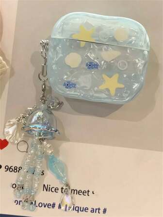 卡哇伊可爱贝壳图案海螺星波浪边框带吊坠耳机盒适用于 1 2 3 Pro 2 Pro3 外壳软适用于 4