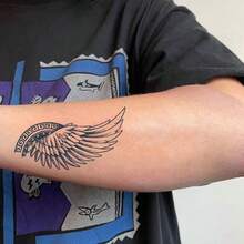 2 hojas/Set de Tatuajes temporales personalizados con alas y jeroglíficos, diseños de arte corporal a prueba de agua y sudor, tatuajes no permanentes de larga duración, regalo perfecto - Negro - Ver 4