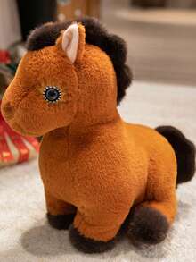 1PC 23cm/9.05英寸仿真小马公仔毛绒玩具白色小马飘星马玩偶布娃娃十二生肖马年吉祥物仿真马家居装饰玩偶