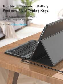 Keyboard Case Compatible With Ipad A16 (11th/10th Gen), 9th/8th/7th Gen (10.2"), IPad Air (10.9"/11"), Made Of TPU Flip Cover PMMA PU Leather, Includes Wireless Bluetooth Keyboard (150mAh Battery) And Stand, Black - Black - View 3