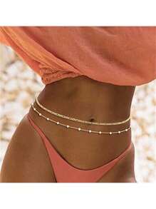 1 Set Of Fashionable Round Bead Chain Double-Layer Women's Waist Chain Body Chain Belly Chain Waist Accessories