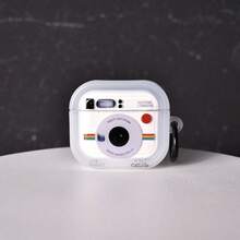 1 件白色复古相机风格可爱卡通创意保护壳适用于 1/2/3/4/Pro/Pro2 耳机，简约透明黑色 3D 相机造型带环 - 彩色 - 查看 4