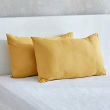 MADE IN TURKEY Bộ 2 vỏ gối cotton pha trơn - 50x70 Cm - 70% cotton - Mềm mại và bền - Màu vàng - Xem 2