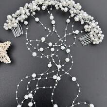 Handmade Elegant Bride Pearl Tassel Headband, Wedding Hair Accessories Hair Combs For Women Valentine's Day Accessories - White - View 3