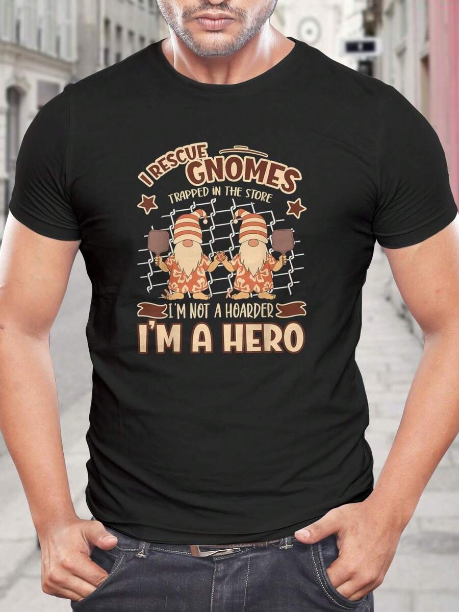 Camiseta divertida de amante de gnomos - Rescato gnomos Camisa hawaiana Camiseta de rescate de gnomos de jardín Regalo para marido Camiseta de coleccionista de gnomos No soy un acaparador, soy un héroe - Negro - Ver 1