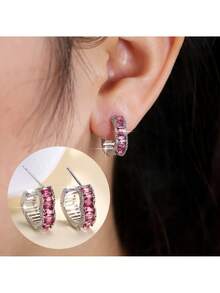 1 对简约心形精致女士耳环，百搭且