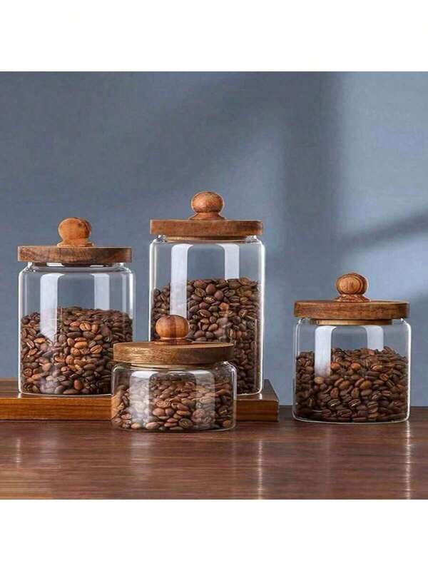 1pc Glass Storage Jar With Lid, Coffee Bean Canister, Airtight Glass Container, Kitchen Canister For Tea, Dried Fruits, Snacks, Grains, Coffee Grounds Back To School