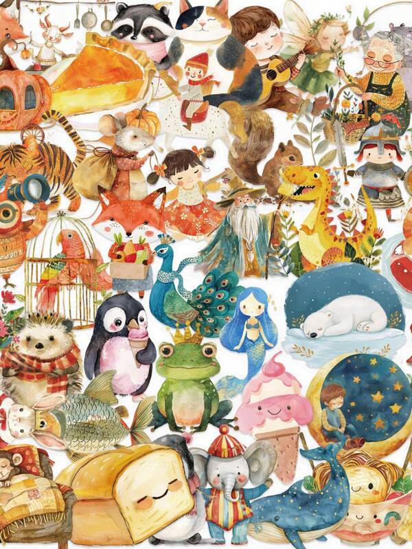 50pcs Transparent Cute Animal Stickers Aesthetic Stickers Watercolor Stickers Craft Supplies PET Vinyl Sticker