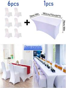 1/2pcs Black High Stretch Tablecloth + 6pcs Chair Cover Set, 4FT/6FT/8FT Polyester & Spandex Material Tablecloth, All-Season Tablecloth Covers, Full-Cover Chair Covers, PU Leather Chair Covers With Tie-Back, Suitable For Home, Indoor, Outdoor, Picnic And Camping, Fits All Holidays And Special Occasions