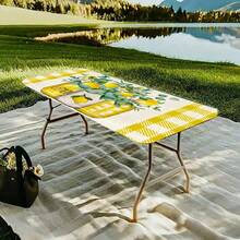 1pc Tablecloth With Elastic Edging, Lightweight & Washable, Fresh Lemon Yellow Plaid Design, Suitable For Home Gatherings, Outdoor Picnics, Theme Parties, Indoor/Outdoor Use - Multicolor - View 14