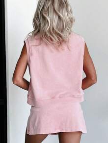 Scacto Summer 2 Pieces Mineral Wash Cotton Tank Top Lined Split Skirt Set - 粉色 - 查看 4