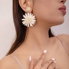 1 Pair Of Woven Daisy Earrings For Women, Beach Bohemian Earrings For Women