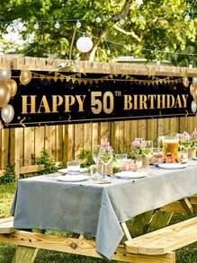 1pc Black Gold Balloon Pattern Happy 18th 30th 40th 50th 60th Birthday Banner, 18th Birthday Party Background Decoration Supplies, 30th Birthday Party Favor, 40th Birthday Decor Birthday Backdrop, 50th Birthday Gift, 60th Birthday Home Decor Room Decor Birthday Background Cloth, Indoor Outdoor Fence Banner