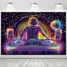 1 Stück Party Hintergrund - DJ und Nachtklub Dekoration, perfekt für Feiern und Bar Partys, Neon-Thema, DJ-Drehenden Muster Vier Jahreszeiten Innenraum Feier Wanddekoration, geeignet für Wanddekoration, Fotokabine, Innen-/Außenbereich, Vier Jahreszeiten Party Dekoration, Zuhause, Garten, Fotostudio und Outdoor-Aktivitäten Mehrzweck