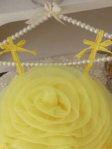 Young Girl' Sweet & Cute 3D Floral Mesh Strap Dress, Summer - View 3