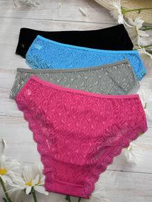 4pcs Lace Trim Hollow Out Plus Size Breathable Briefs For Women, Suitable For Mothers, Wives, Female Friends - Multicolor - View 2