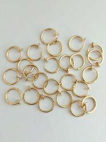 10 件朋克时尚简约不锈钢小圈伸缩耳环弹簧夹圆形无孔假耳钉耳圈无穿孔饰品男女款 10 毫米