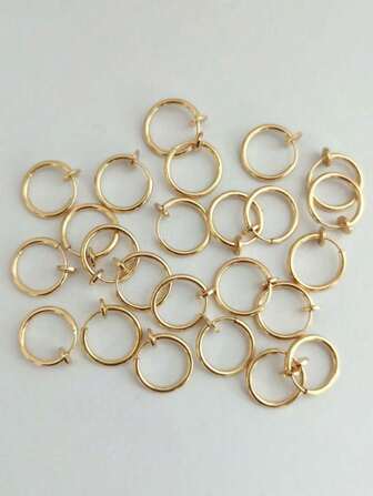 10Pcs Punk Fashion Simplicity Stainless Steel Small Hoop Retractable Earring Spring Clip Circle Without Hole Fake Cartilage Helix Ear Ring No Piercing Jewelry For Women Men 10mm