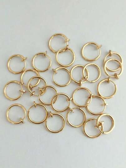 10Pcs Punk Fashion Simplicity Stainless Steel Small Hoop Retractable Earring Spring Clip Circle Without Hole Fake Cartilage Helix Ear Ring No Piercing Jewelry For Women Men 10mm