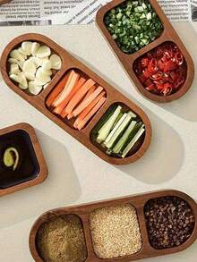 1 件木制两格或三格盘子 - 经典时尚的家用小吃盘，分开盛放火锅和烧烤酱，高品质派对托盘，野餐，餐桌整理，派对服务托盘 | 天然木纹设计 | 光滑的木质表面，食物托盘 - 棕色 - 查看 4