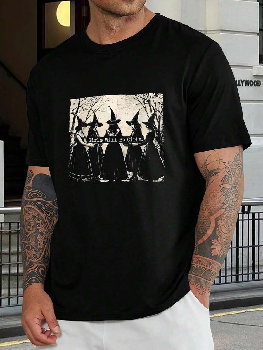 Camiseta de Brujería 'Las Chicas Serán Chicas' - Camiseta de Halloween de Temporada de Miedo, Ropa Feminista de Bruja, Estampado Gráfico Único, Parte Superior para Hombre y Mujer - Negro - Ver 1