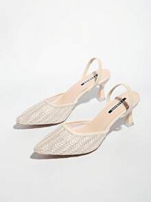 秋冬新款中国风白色高跟穆勒鞋，女款尖头蕾丝刺绣两穿式凉鞋，优雅派对风