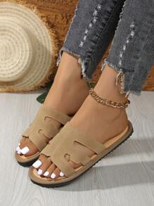 New Flat Comfortable Beach Slides, Slim Fit, Suitable For Summer Outdoor, Travel And Vacation
