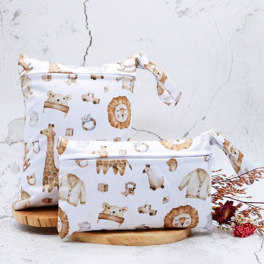 2 Pcs Digital Prints Cloth Diaper Bag Set Zipper Pocket Multi-Functional Washable Bags, For Travel Storage Wet Bags - Multicolor - View 1
