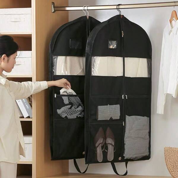 Garment Dust Cover, Hanging Wardrobe Storage Bag For Suits, Coats, Down Jackets, Nonwoven Fabric Breathable Design