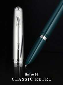 1pc Jinhao 86 Classic Retro Fountain Pen With Pouch, Balanced Weight, Silvery Arrow Clip, Ultra Fine Nib, For Office, School, Daily Writing, 4 Colors To Choose From, Ink Not Included Back To School