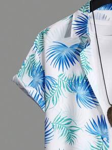 Men's Casual Set With Short Sleeve Shirt And Printed Shorts - 藍色 - 查看 6