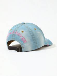 DareSee 1pc Women's Contrast Stitched Letter Design Distressed Denim Baseball Cap, Fashionable For Daily Use Music Fest Y2KFest Back To School Autumn Winter Gifts - Baby Blue - View 7