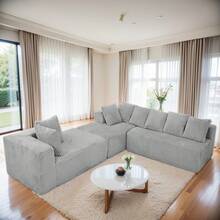 Modular U-Shaped Sectional Sofa,130-Inch 4-Seater Chaise Lounge With Reversible Design, Striped Corduroy Fabric In Gray – Customizable Living Room Or Bedroom Couch, Freely Configurable Layout. - 1 - View 2